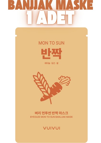 Tekli 1 Adet Pirinç Özlü Retinol CB50 Pancar Elma Havuç Özlü Canlılık ve Işıltı Veren Banjjak Kore Yüz Maske