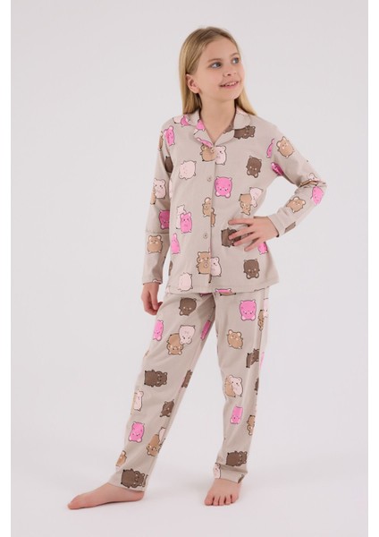 Kız Çocuk Bej Gömlek Pijama Takımı modelleri