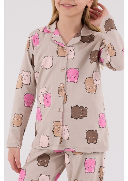 Kız Çocuk Bej Gömlek Pijama Takımı fırsatları