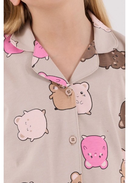 Kız Çocuk Bej Gömlek Pijama Takımı