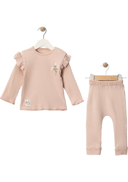 Çiçek Nakışlı Ikili Kız Bebek Takım