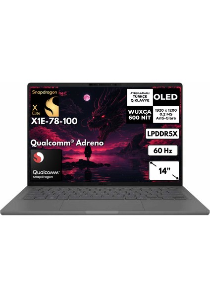 Zenbook A14 x Elite X1E-78-100 32 GB 1 Tbssd Qualcomm Adreno 14" Wuxga Windows 11 Home Notebook UX3407RA057AT3