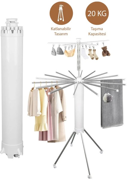 Katlanabilir Ahtapot Çamaşır Kurutma Askısı - Kule Çamaşır Askılığı Tekerlekli modelleri
