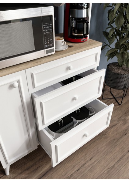 Stella Country Kahve Köşesi Beyaz-Meşe 90CM, Erzak Dolabı, Kiler Dolabı, Çok Amaçlı Mutfak Dolabı modelleri