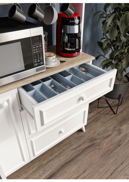 Stella Country Kahve Köşesi Beyaz-Meşe 90CM, Erzak Dolabı, Kiler Dolabı, Çok Amaçlı Mutfak Dolabı