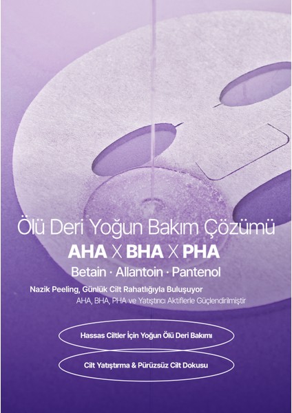 Tekli 1 Adet Aha Bha Pha Panthenol Allantoin Betain Içerikli Ölü Deri Bakımı Pelling Kore Yüz Kağıt Maske modelleri