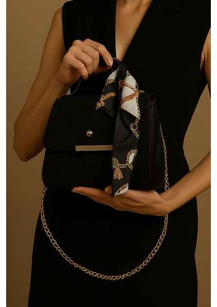 Celestia Milano Siyah Fular Detaylı Zincir Askılı Süet Kadın El Kol ve Omuz Çantası fiyatları