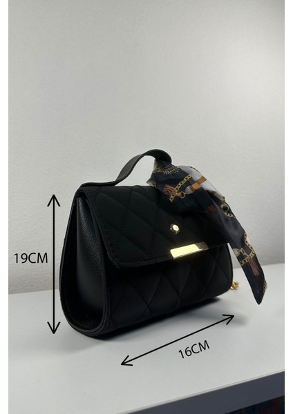 Celestia Milano Siyah Fular Detaylı Zincir Askılı Süet Kadın El Kol ve Omuz Çantası modelleri