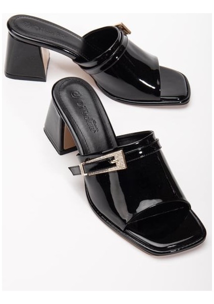 Bemy Çarşı Ziva Siyah Rugan Topuklu Terlik