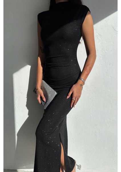 Drapeli Midi Boy Sim Detaylı Elbise Siyah fiyatları