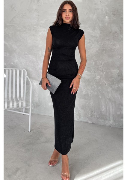 Drapeli Midi Boy Sim Detaylı Elbise Siyah indirimleri