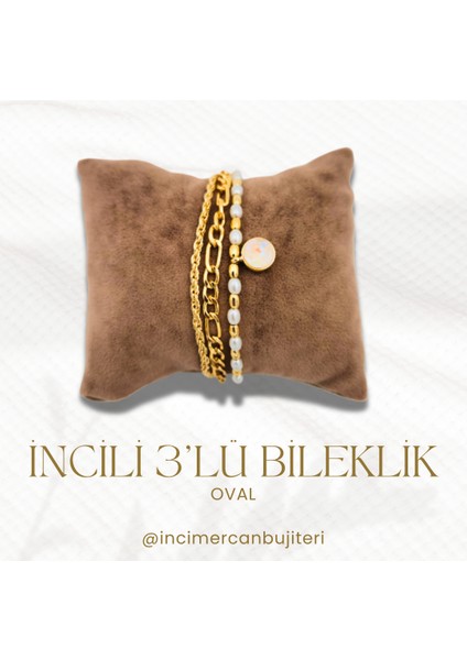 Incili 3'lü Bileklik - Oval