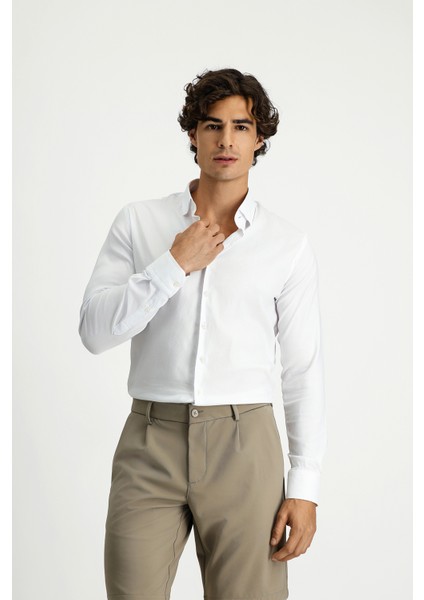 Techno-Line Uzun Kol Slim Fit Dar Kesim Pamuklu Desenli Gömlek