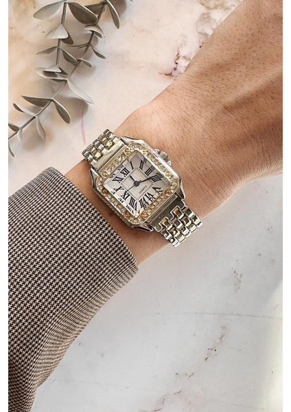 Retro Gold Gümüş Roma Rakam Kadın Kol Saati