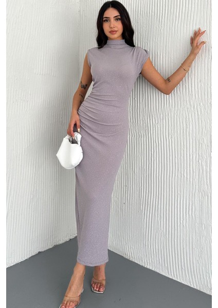 Drapeli Midi Boy Sim Detaylı Vizon Elbise fiyatları