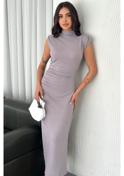 Drapeli Midi Boy Sim Detaylı Vizon Elbise modelleri