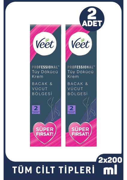 Professional Tüy Dökücü Krem Tüm Cilt Tipleri Için 200 ml 2 Adet