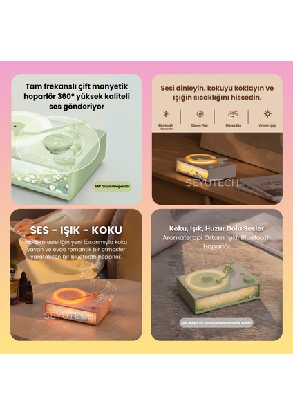 Aroma Terapi Bluetooth Hoparlör Nostalji Plak Görünüml 3D Ses Dalgası Işıklı Aroma Difüzörü fırsatları