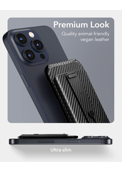 5 Kart Için Cüzdan Standı, Manyetik Parmak Halkalı Kart Tutucu, Magsafe ve Halolock ile Uyumlu Karbonfiber