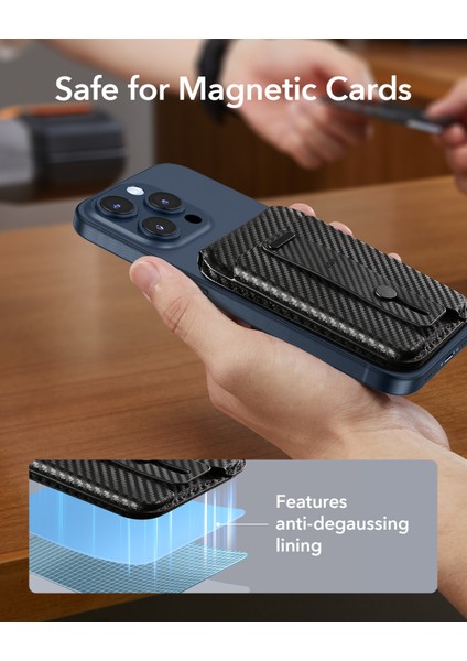 5 Kart Için Cüzdan Standı, Manyetik Parmak Halkalı Kart Tutucu, Magsafe ve Halolock ile Uyumlu Karbonfiber
