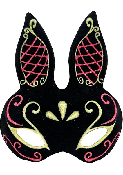 Siyah Renk Kırmızı Gold Simli Siyah Süet Kaplama Tavşan Maskesi 18X16 cm fiyatları