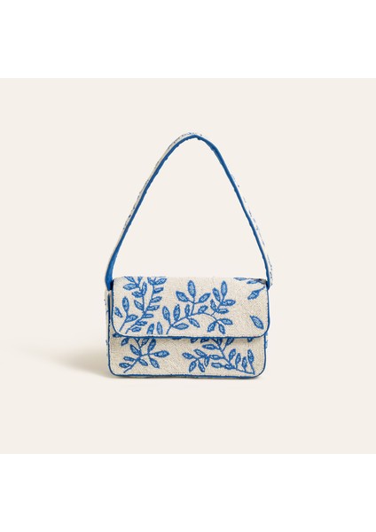 Delhı Boncuklu Pamuk Omuz Çantası 24X16.5 cm Mavi