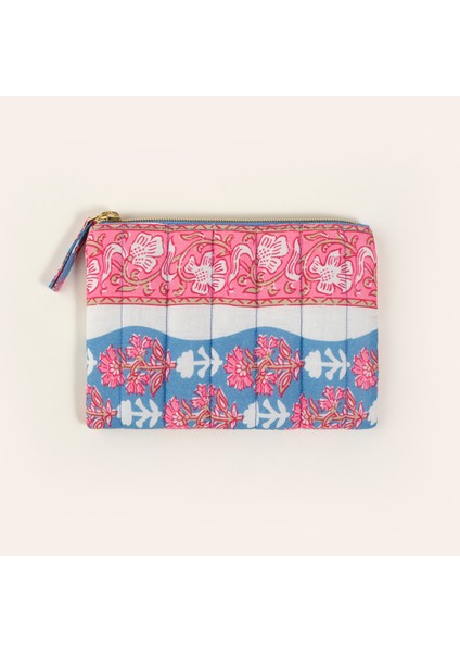 Delhı El Baskısı Pamuk Makyaj Çantası 12X18 cm Mavi