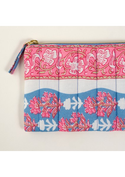 Delhı El Baskısı Pamuk Makyaj Çantası 12X18 cm Mavi modelleri