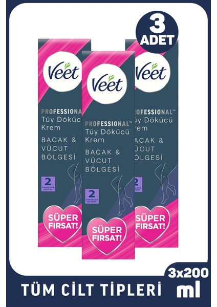 Professional Tüy Dökücü Krem Tüm Cilt Tipleri Için 200 ml 3 Adet