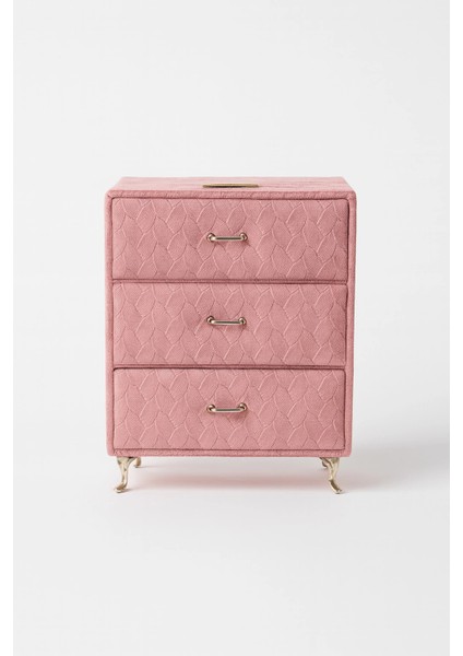 Dekoratif 3 Çekmeceli Kadife Takı Bijuteri Mücevher Kutusu Organizer Düzenleyici Pembe fiyatları