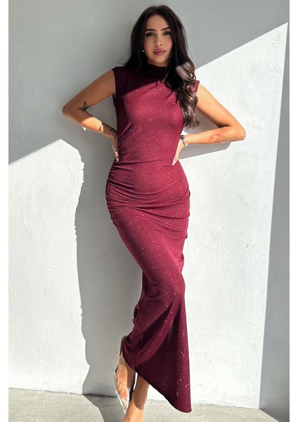 Drapeli Midi Boy Sim Detaylı Elbise Bordo indirimleri