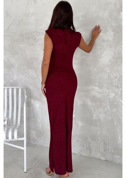 Drapeli Midi Boy Sim Detaylı Elbise Bordo