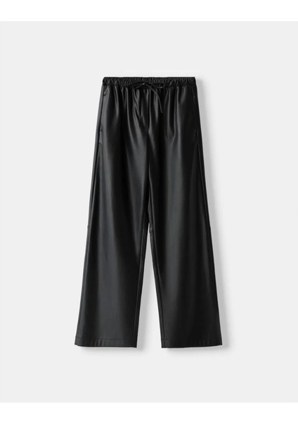 Allbucks Bershka, Beli Lastikli Suni Deri Bol Pantolon ABBRS1011