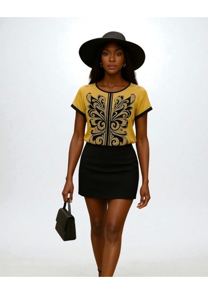 Eros Transfer Baskı Ithal Krep Bluz