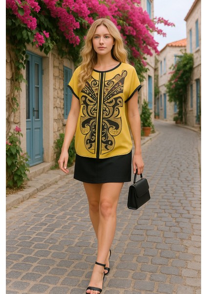 Eros Transfer Baskı Ithal Krep Bluz fırsatları