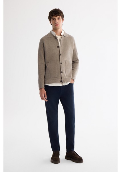 Erkek Vizon Polo Yaka Yün Karışımlı Kanguru Cepli Triko Regular Fit Hırka A42Y5141