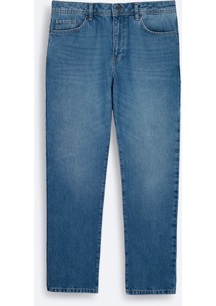 Erkek Mavi Eskitme Yıkama Tokyo Straight Fit Jean Pantolon A42Y3535