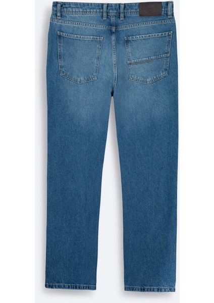 Erkek Mavi Eskitme Yıkama Tokyo Straight Fit Jean Pantolon A42Y3535