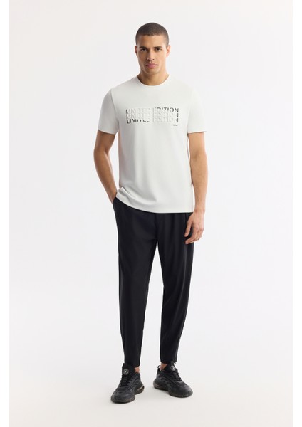 Erkek Beyaz Bisiklet Yaka Baskılı Bi-Stretch İnterlok Regular Fit T-Shirt A51Y1003