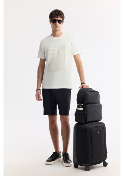 Erkek Ekru Bisiklet Yaka Baskılı Bi-Stretch İnterlok Regular Fit T-Shirt A51Y1072