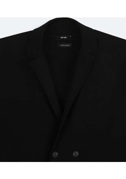 Erkek Siyah Mono Yaka Kruvaze Torba Cepli Yün Karışımlı Triko Regular Fit Hırka A42Y5153