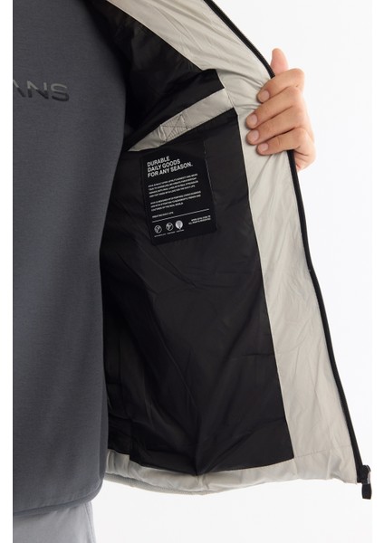 Erkek Gri Kapüşonlu Su İtici Rüzgar Geçirmez Comfort Fit Mont A42Y6155