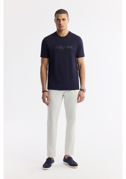 Erkek Lacivert Bisiklet Yaka Bi-Stretch İnterlok Regular Fit T-Shirt A51Y1132