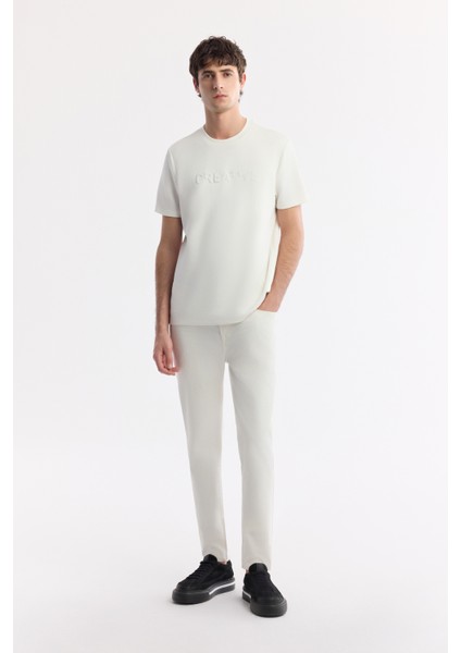 Erkek Ekru Bisiklet Yaka Baskılı Bi-Stretch İnterlok Regular Fit T-Shirt A51Y1131