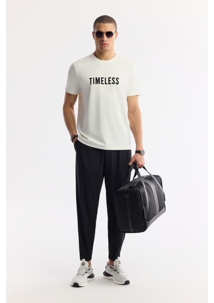 Erkek Ekru Bisiklet Yaka Baskılı Bi-Stretch İnterlok Regular Fit T-Shirt A51Y1166