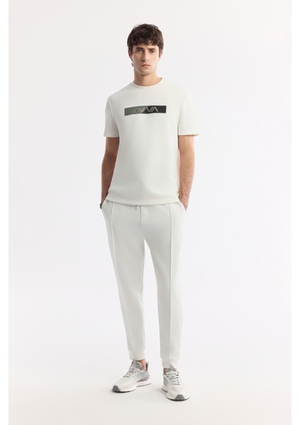 Erkek Ekru Bisiklet Yaka Baskılı Bi-Stretch İnterlok Regular Fit T-Shirt A51Y1089