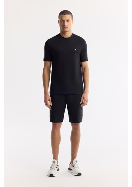 Erkek Siyah Bisiklet Yaka Baskılı Bi-Stretch İnterlok Regular Fit T-Shirt A51Y1150