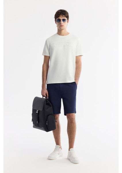 Erkek Ekru Bisiklet Yaka Baskılı Bi-Stretch İnterlok Regular Fit T-Shirt A51Y1044