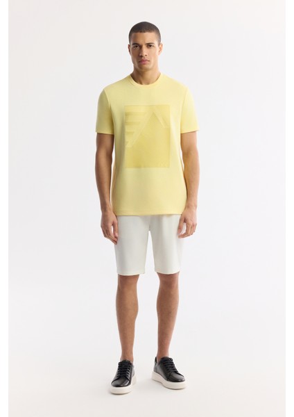 Erkek Sarı Bisiklet Yaka Baskılı Bi-Stretch İnterlok Regular Fit T-Shirt A51Y1072