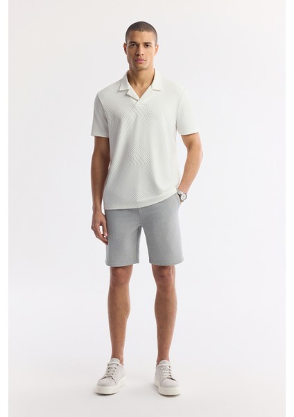 Erkek Beyaz Apaj Yaka Çizgili Jakarlı Elastan Regular Fit T-Shirt A51Y1145 indirimleri